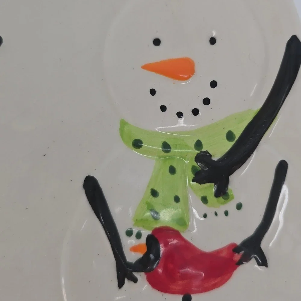 Vintage Snowman Serving Platter Cardinal Christmas Ceramic Dish 15 Inch